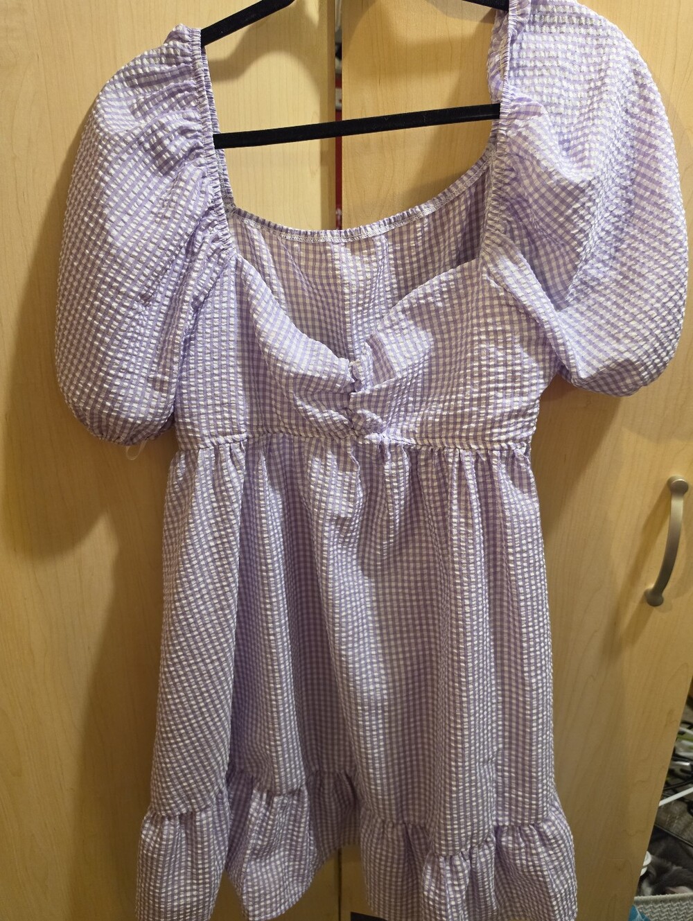 Shein Lilac Gingham Puff-Sleeve Dress